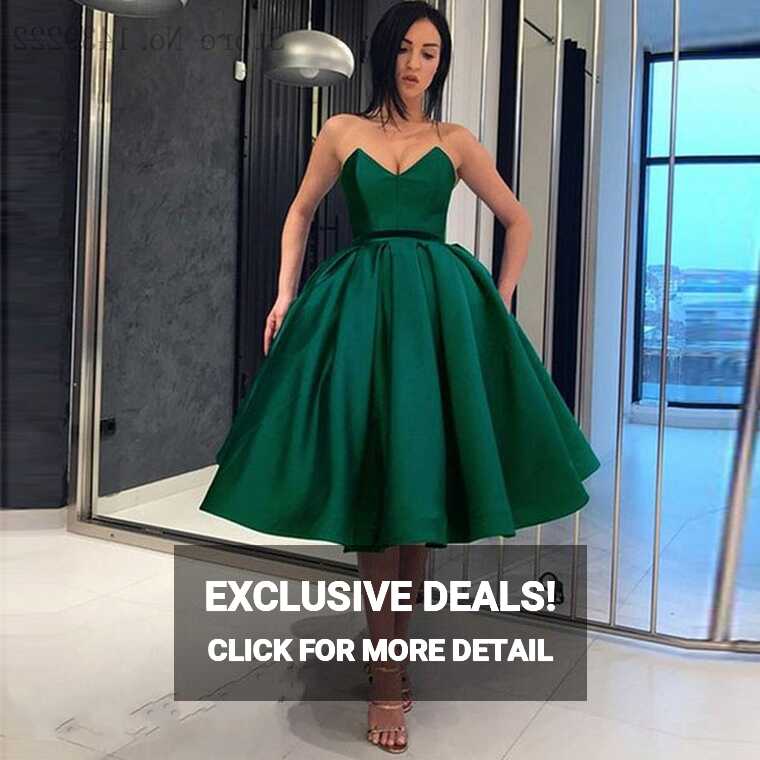 2024 Green Sweetheart Short Knee Length Satin Prom Dresses A-line ...