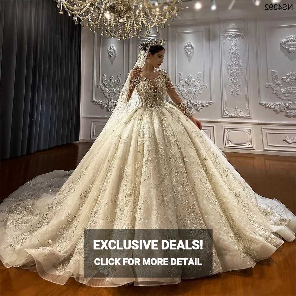 2024 Illusion Neck Sparkly Ballgown Wedding Dress With Embroidery ...