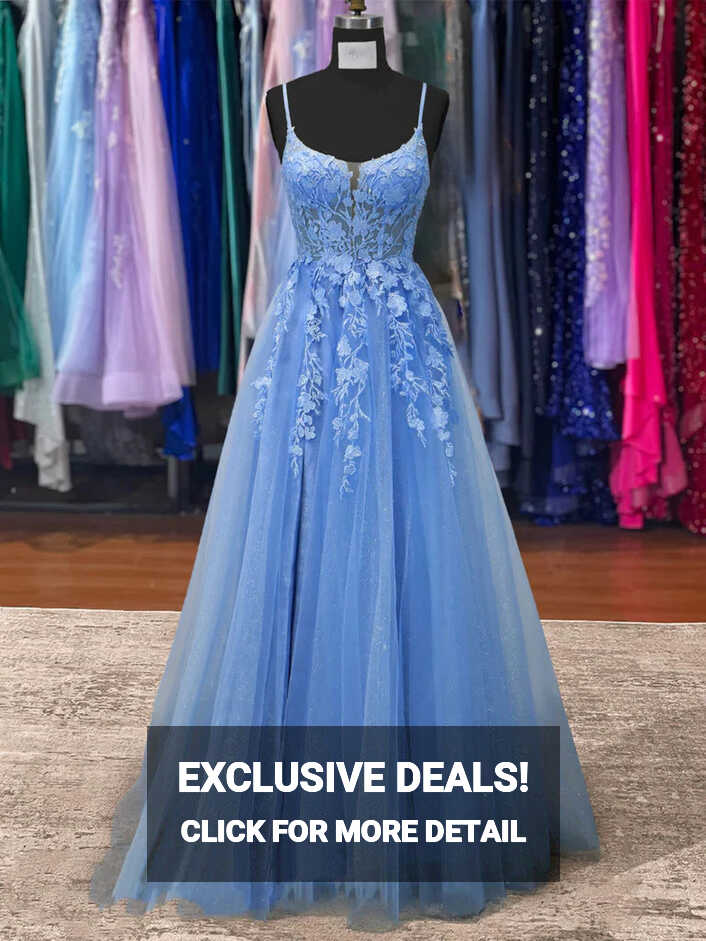 2024 Lace Blue Prom Dresses V Neck Long Formal Dresses Open Back ...