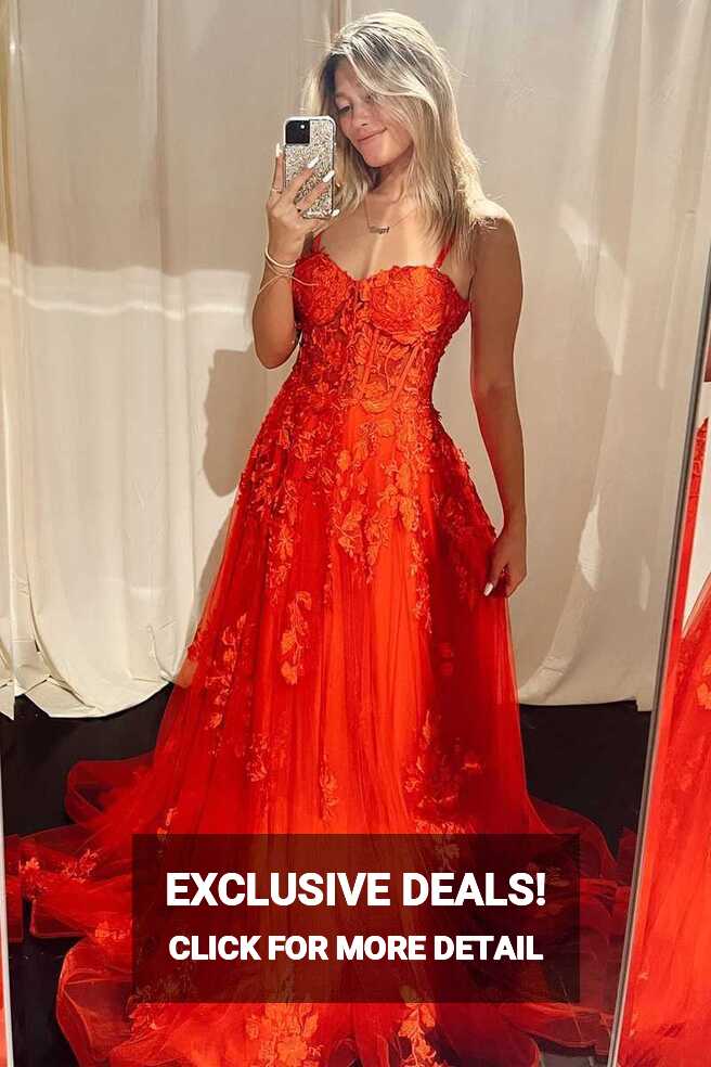 2024 Lace Red Formal Dress Corset Long Straps Evening Dress ...