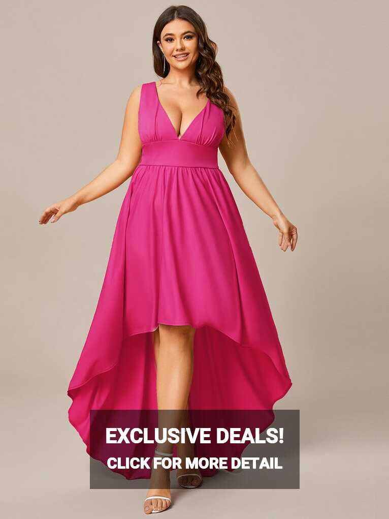 2024 Plus Size Empire Waist High-Low Sleeveless Bridesmaid Dresses ...