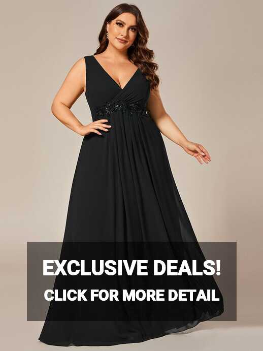 2024 Plus Size Sleeveless Chiffon Formal Evening Dress With Floral ...