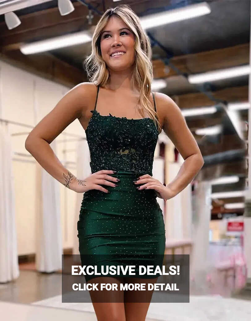 2024 Short Emerald Green Homecoming Dresses Tighted with Beaded ...