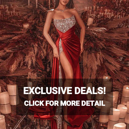 2024 Womens Sequin Split Red Dress Wedding Prom Ball Party Long ...