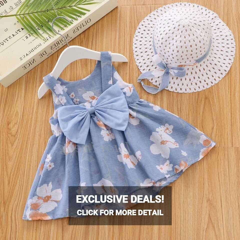 2Pcs/Set Flowers Baby Girls Dresses Summer Fashion Toddler Girl ...