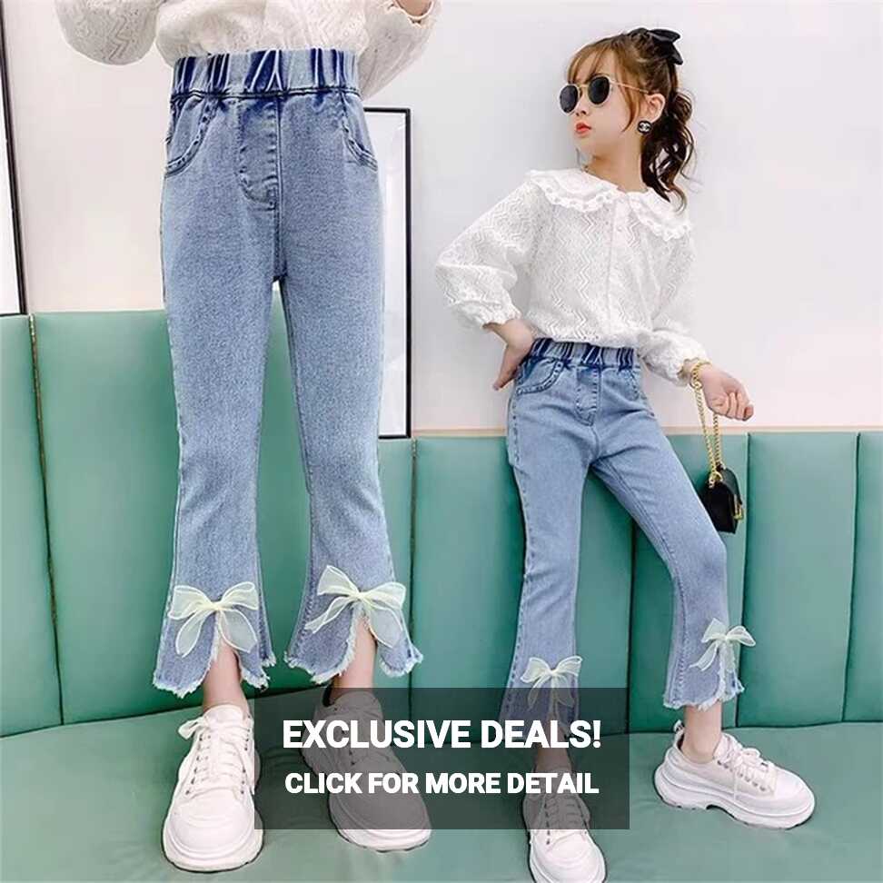 3-12T Jeans For Girls Elegant Bow Cute Denim Pants Sweet Bowknot ...