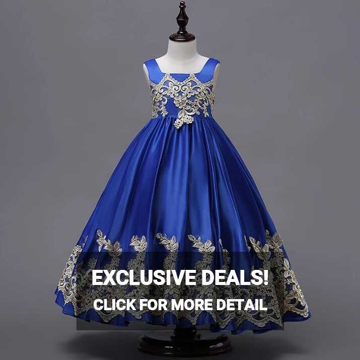 3-14yrs European Princess Girl&#39;s Dresses Party Blue Child Vestido ...