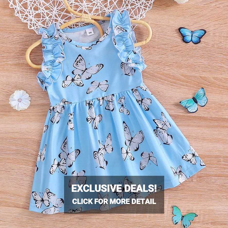 3-24M Baby Girl Butterfly-Print Ruffled Sleeveless Dress Wholesale ...