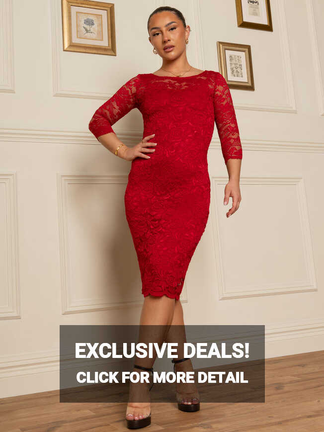 3/4 Sleeve Lace Bodycon Dress, Dark Red – Jolie Moi Retail