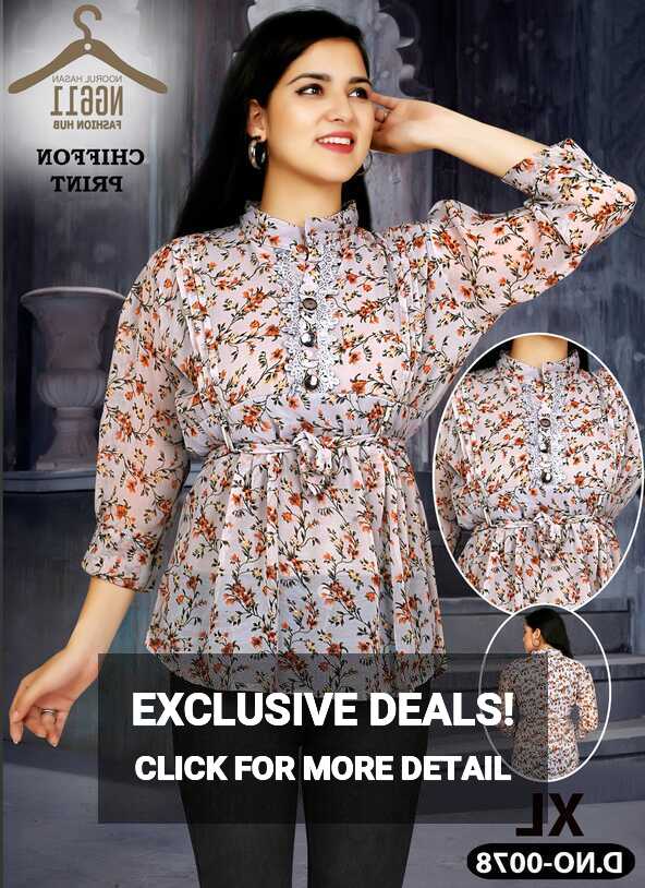 3/4 Sleeve Ladies Printed Chiffon Top, CHIKOO at Rs 160/piece in ...