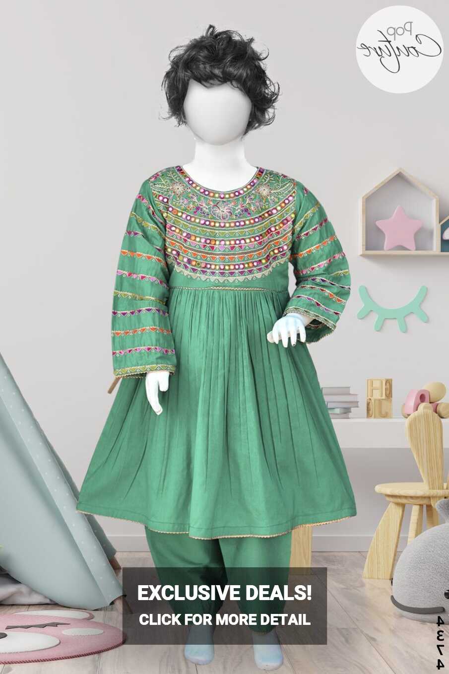 4374 - Baby Girls 2Pcs Embroidered &amp; Stitched Cotton Frock - Pop ...