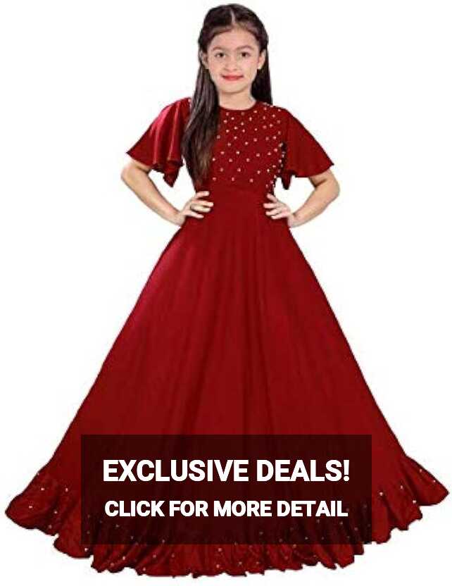 4jstar Girl&#39;s A-Line Maxi Rayon Gown Dress (Maroon, 12-13 Years ...