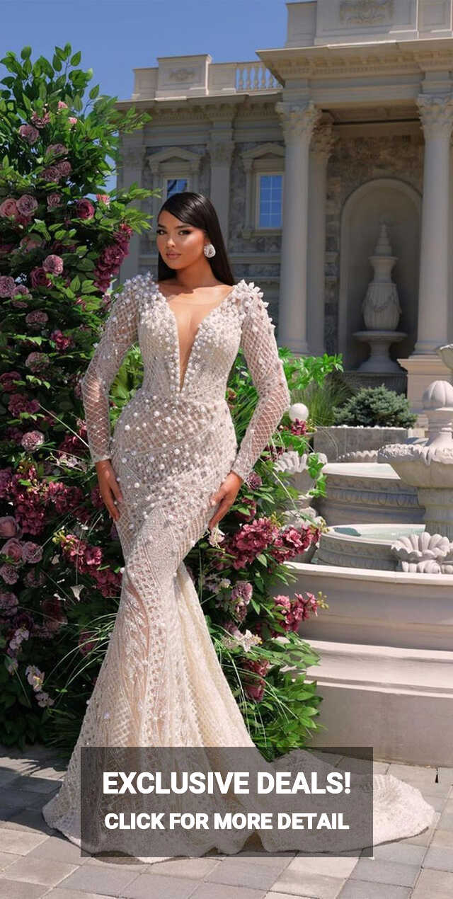 50+ Wedding Dress Trends 2023 : Sexy Long Sleeve V Neck Wedding Dress