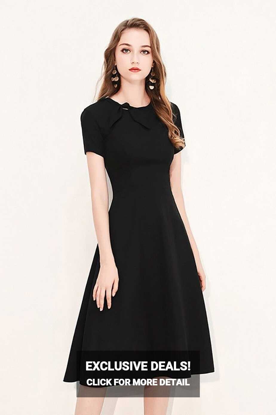 62.89] Retro Black Knee Length Party Dress With Short Sleeves ...