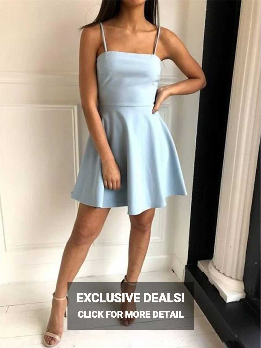 A Line Backless Light Blue Short Prom Dresses, Cute Short Light ...