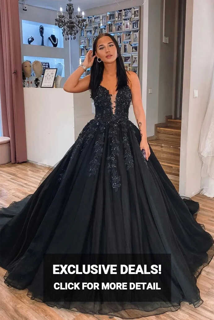 A Line Black Lace Long Prom Dresses V Neck Beaded Formal Evening ...