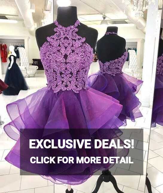 A Line Halter Mini Purple Homecoming Dresses 2024 | Organza ...