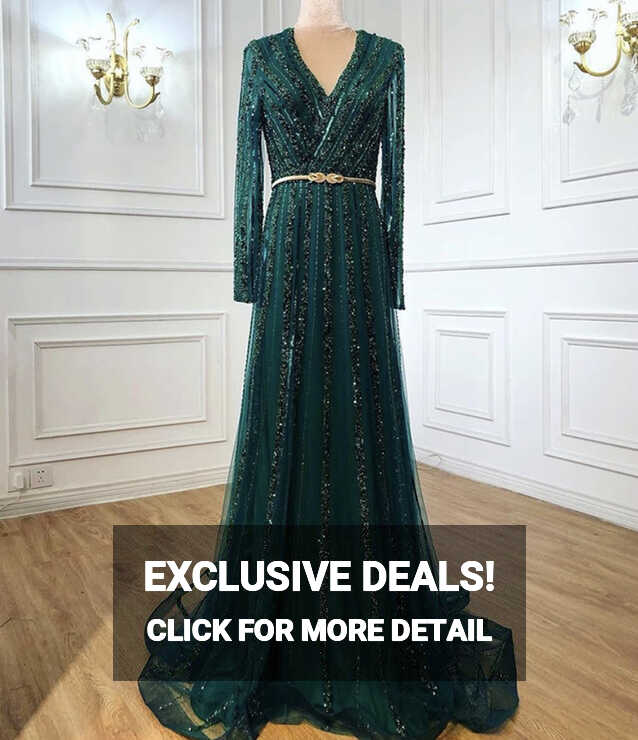 A Line Heavily Beaded Full Sleeve Evening Dress - Evening ...