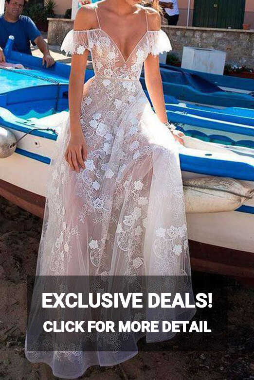 A Line Lace Straps Long Prom Dresses, Elegant Sexy Evening Dresses ...