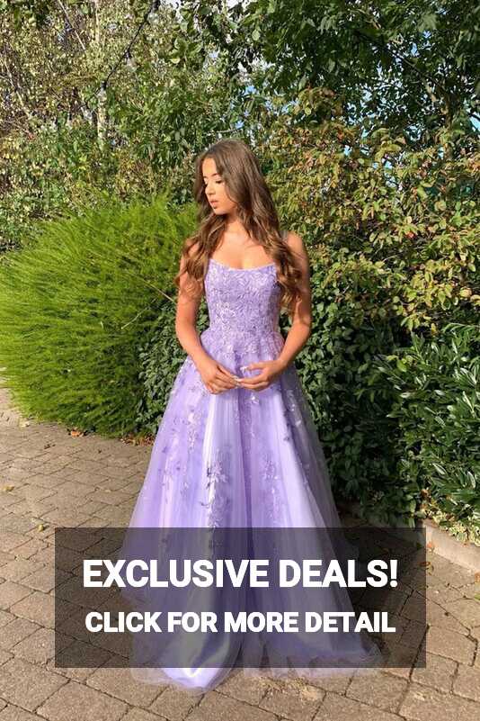 A Line Long Lace Lilac Corset Prom Dresses 2024 Floor Length ...