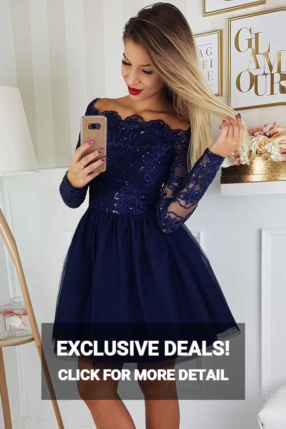 A-Line Off-the-Shoulder Long Sleeves Short Homecoming Dresses with ...