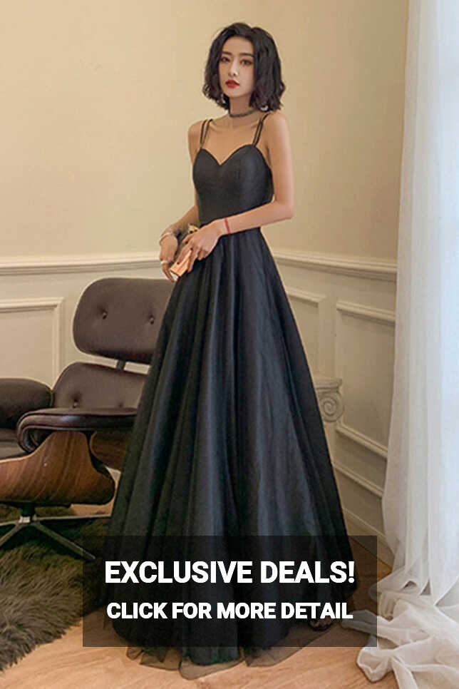 A Line Open Back Black Long Prom Dress, Long Black Formal ...