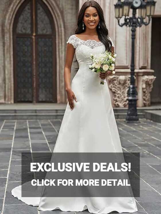 A-Line/Princess Scoop Satin Lace Sleeveless Chapel Train Wedding ...