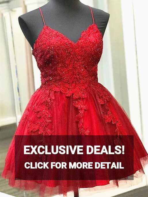 A Line Prom Dress, Red Prom Dresses, Lace Prom Dresses, Appliques ...