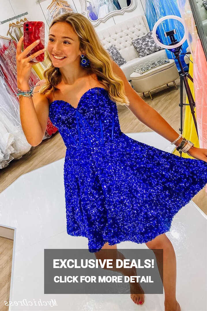 A Line Royal Blue Sequin 2024 Homecoming Dresses Sweetheart Hoco ...