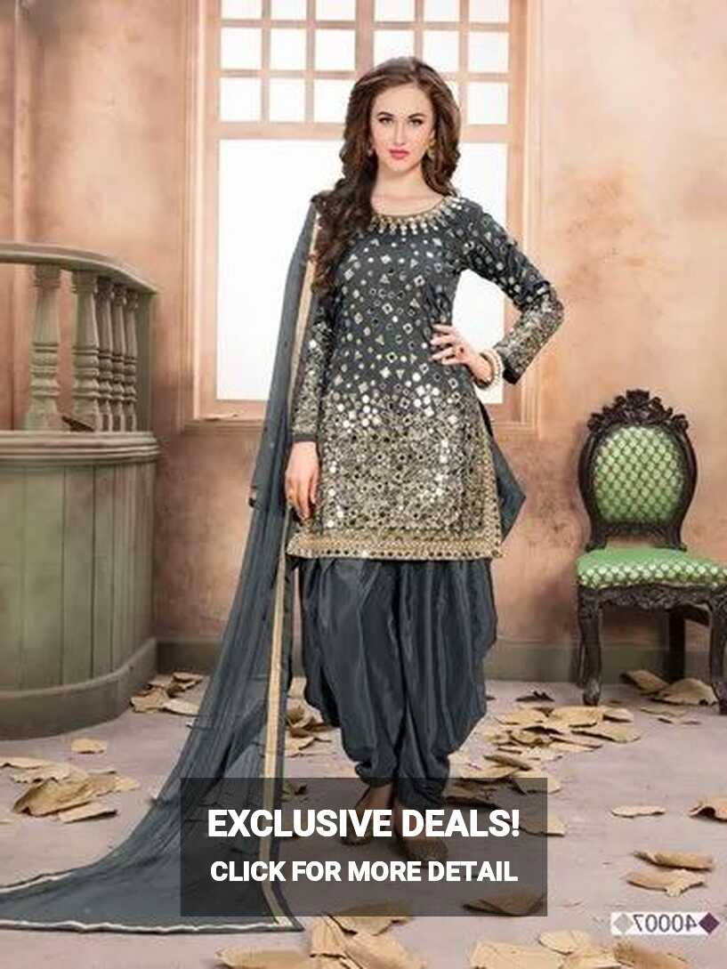 A-Line Semi-Stitched Aanaya 40000 Series Mirror Work Salwar Suit ...