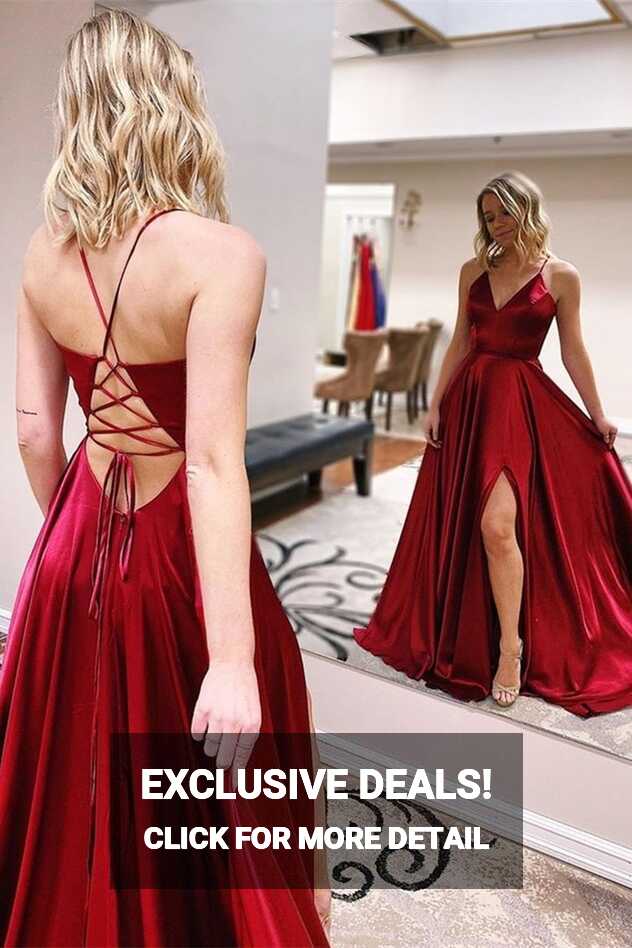 A-Line Spaghetti Straps V Neck Red Prom Dresses – MyChicDress