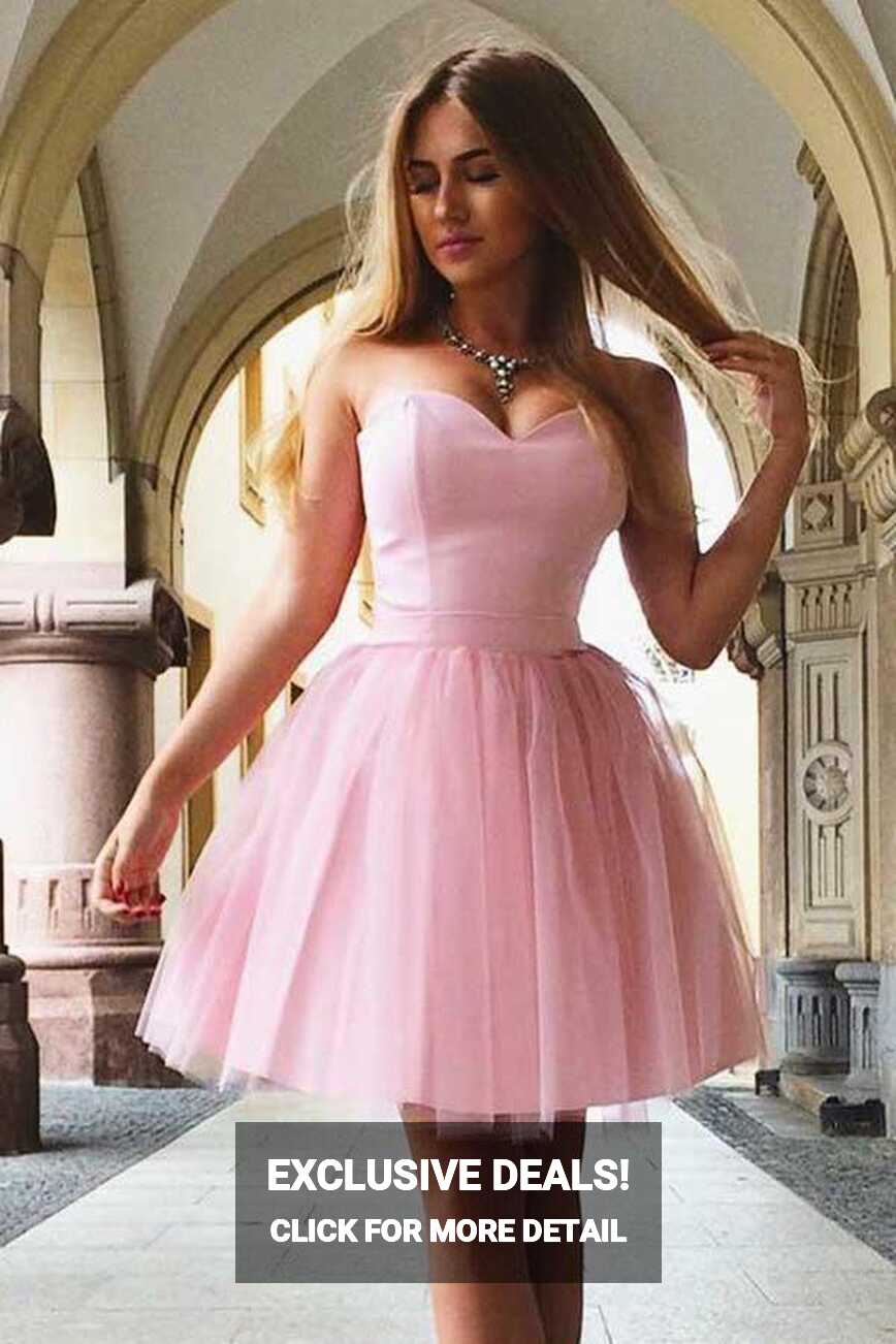 A-Line Sweetheart Lace-up Short Pink Tulle Homecoming Dress – Pgmdress