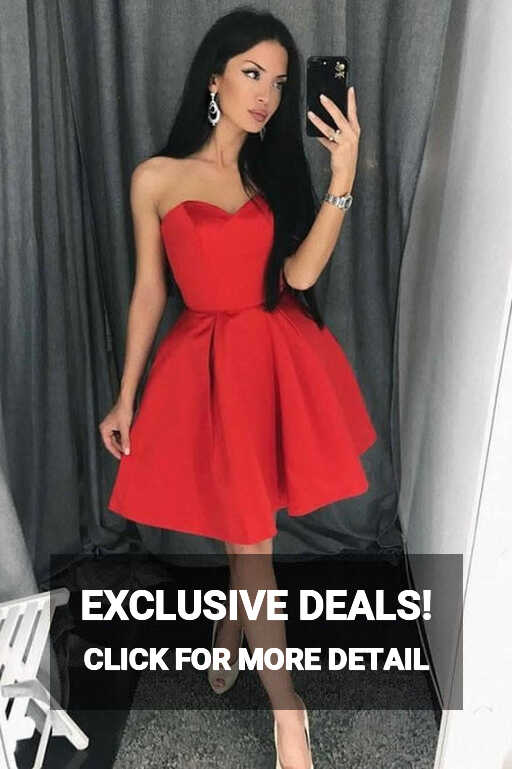 A Line Sweetheart Short Red Prom Dresses 2021 - Bridelily