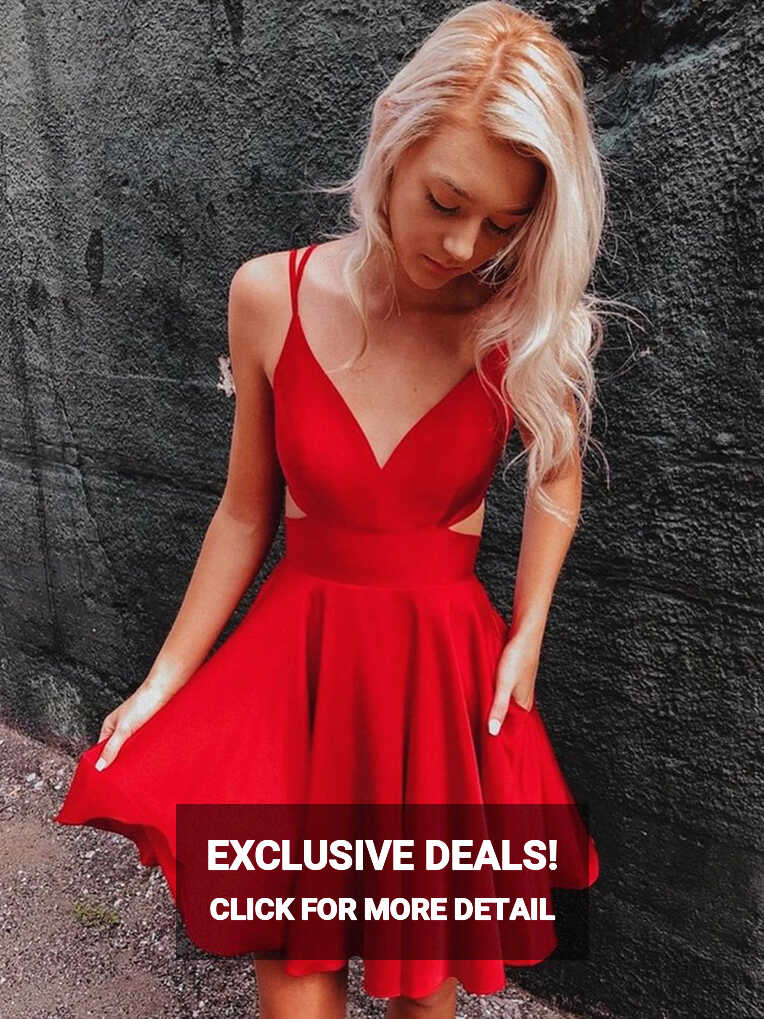 A Line V Neck Short Red Prom Dresses, Short Red Homecoming ...