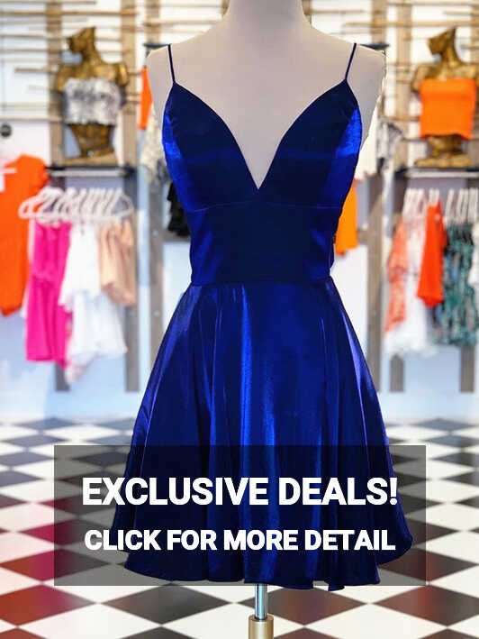 A Line V Neck Short Royal Blue Prom Dresses, Short Royal Blue ...