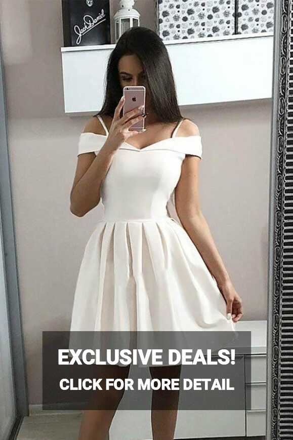 A-Line White Spaghetti Straps Satin Homecoming Dress Short Prom ...