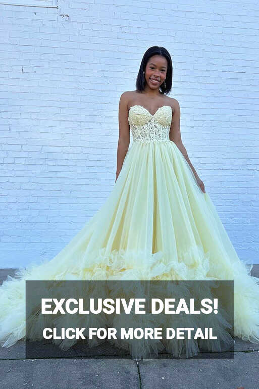 A-Line Yellow Sweetheart Corset Ruffle Prom Dress, Beautiful Tulle For