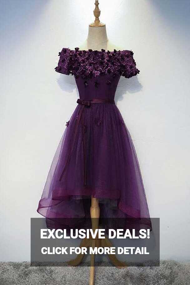 A-line Cute Purple High Low Prom Dress Purple Homecoming dress ...