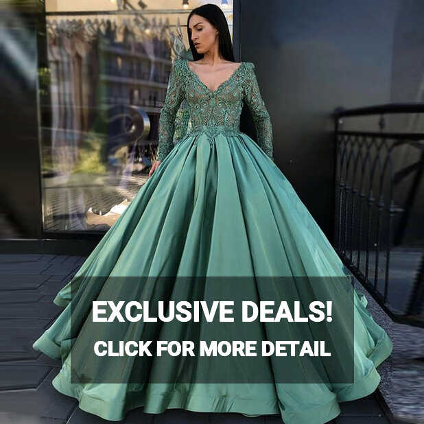 A-line Gorgeous Green Long Sleeves V-neck Modest Elegant Formal ...