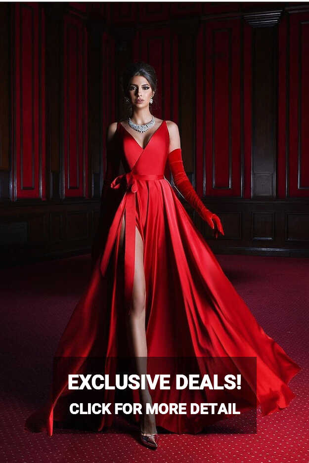 A-line Long Red Evening Gown Dress with Leg Slit – loveangeldress