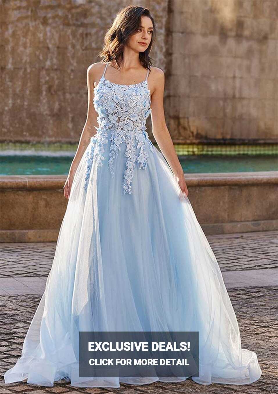 A-line Princess Square Neckline Sleeveless Sweep Train Tulle Prom ...