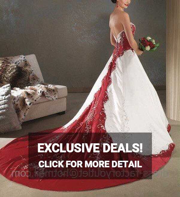 A-line Red White Wedding Dress Embroidery Strapless Bridal Gown ...