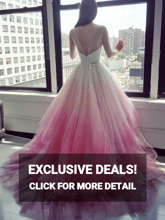 A-line Scoop Beautiful Long Sleeve Wedding Dresses Ombre Pink ...