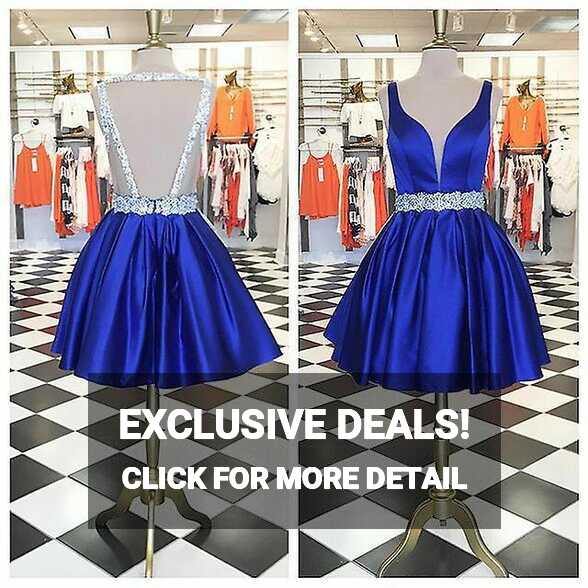 A-line Short Beaded Royal Blue Dresses With Pockets | Fruugo TR