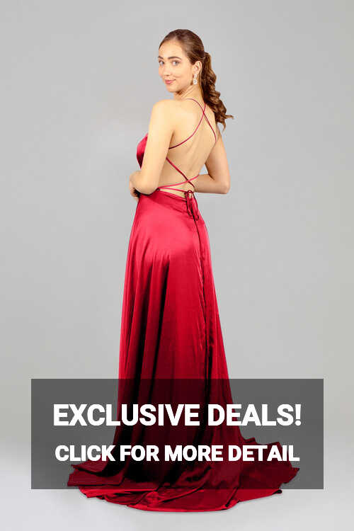 ADRIELLE | Tie Up Back Red Silk Formal Gown – Envious Bridal &amp; Formal