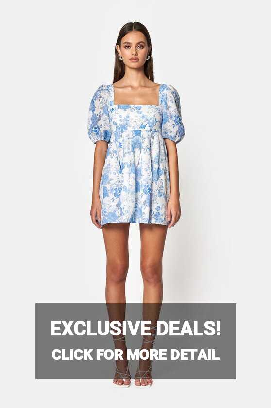 AERIN OPEN BACK TIE MINI DRESS - Blue &amp; White Floral Print – SOFIA ...