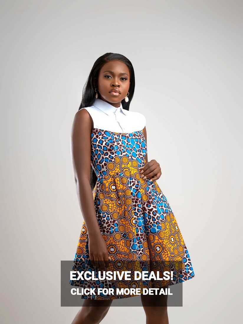 AFRICAN PRINT TWO TONE KUTABA DRESS by etnica - Short dresses - ANKA