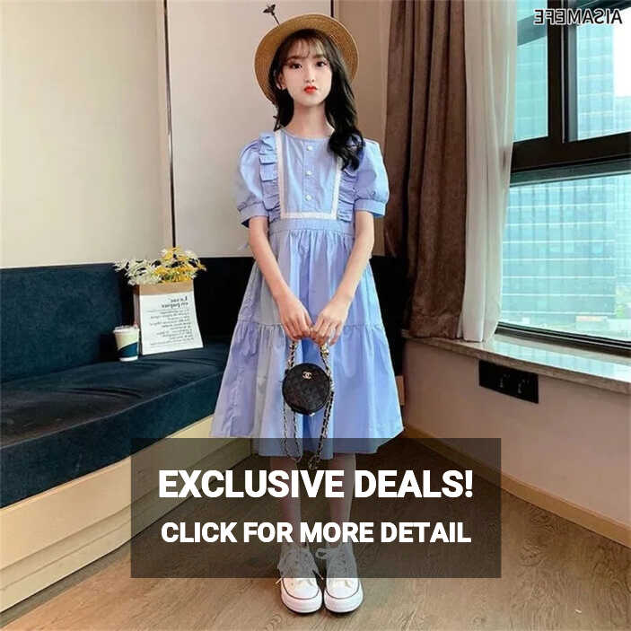 AISAMEFE 3-13 Years Teens Girls Dress Summer Korean Style High ...