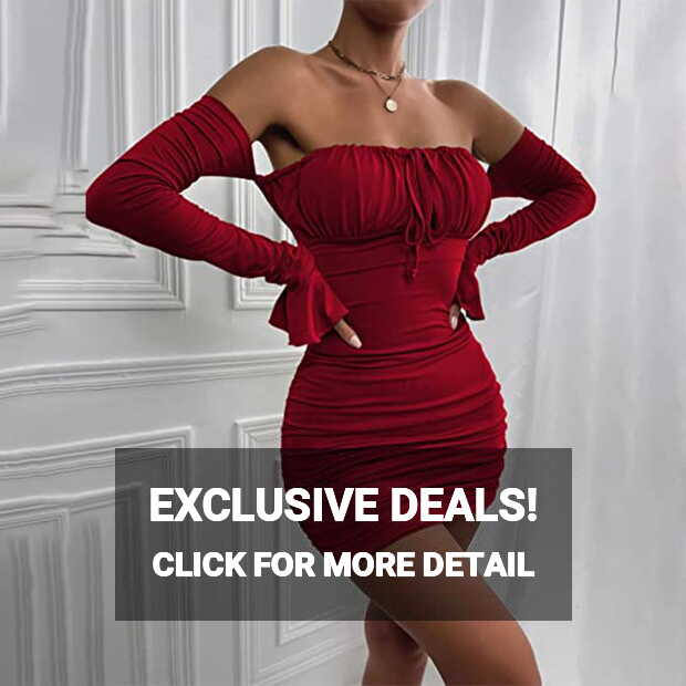 ALSLIAO Women Sexy Off Shoulder Bodycon Mini Dress Long Sleeve ...