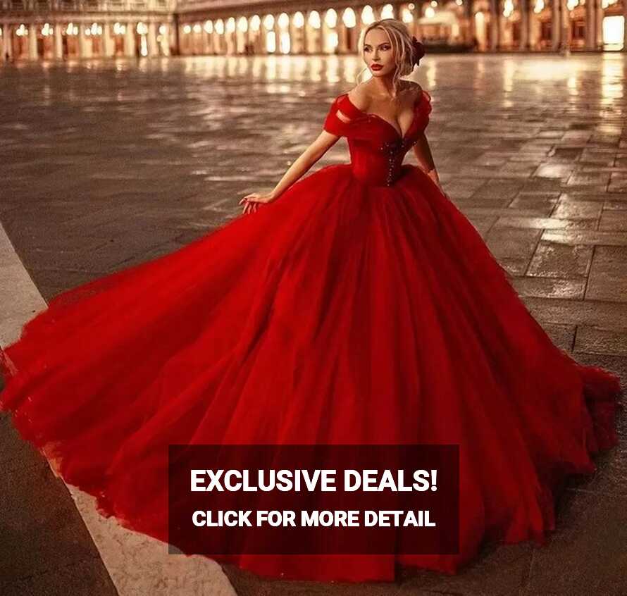 ANGELSBRIDEP Red Off-Shoulder Lace Cinderella Princess Quinceanera ...